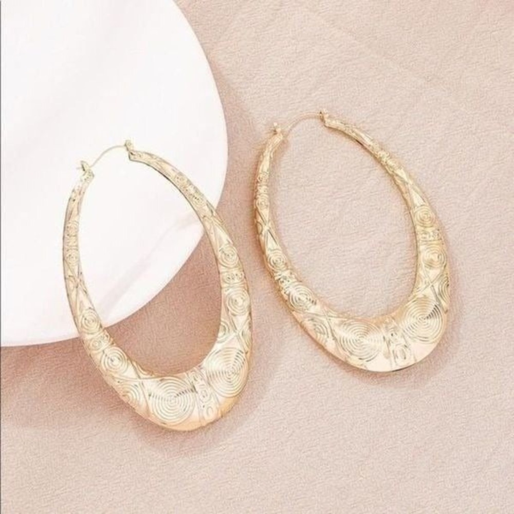 A1 Statement Gold Door Knockers Hoop Earrings Large Oval Dangle‎ Drop Earrings